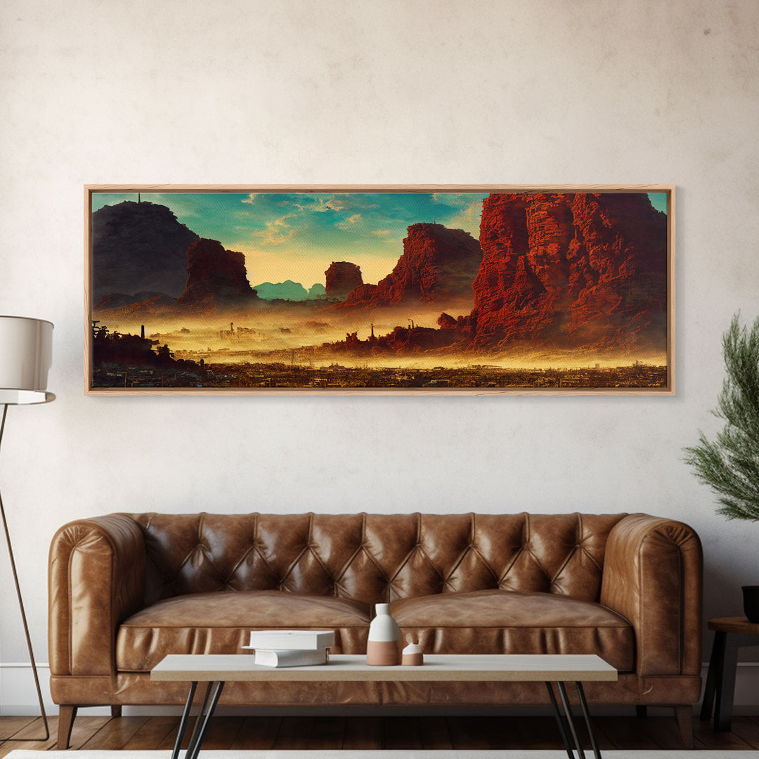 Post Apocalyptic Style Art, Mad Max Style, Extra Large Wall Art, Framed Panoramic Canvas Print, Framed Wall Decor