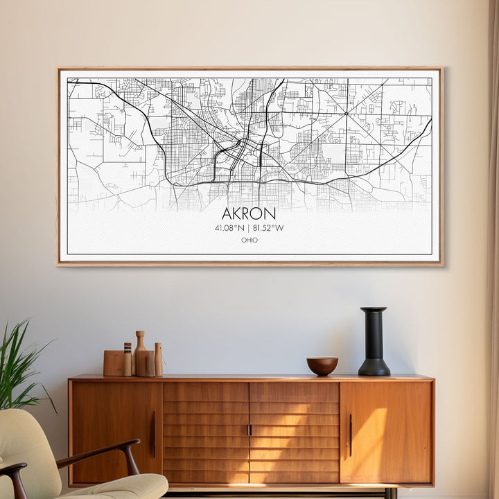 Akron Street Map, Ohio Map, Map Print, Modern Art, Wall Art, Canvas Print, Wall Hanging, Office Wall Décor, Couples Gift, City Map Canvas