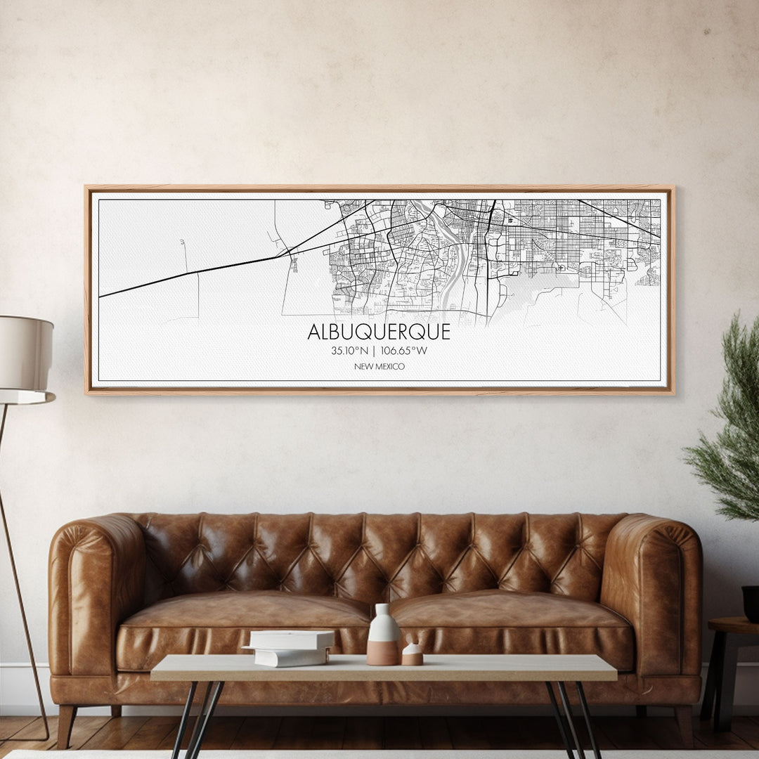 Panoramic Albuquerque City Map, New Mexico Art, Map Print, Minimalist Wall Art, Canvas Art, Housewarming Gift, Street Map Art, Closing Gift