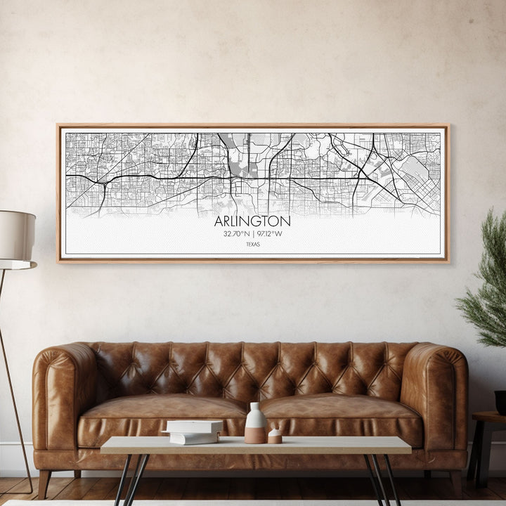 Panoramic Arlington City Map, Texas Art, Map Print, Minimalist Wall Art, Canvas Art, Housewarming Gift, Street Map Art, Closing Gift