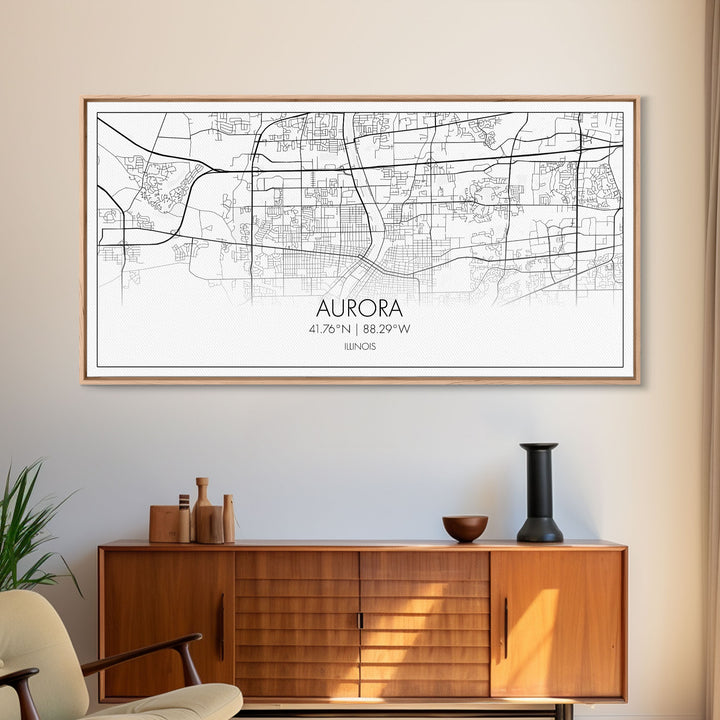 Aurora Street Map, Illinois Map, Map Print, Modern Art, Wall Art, Canvas Print, Room Décor For Teens, Cool Wall Art, Fun Gift, Classroom Art