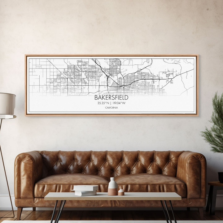 Panoramic Bakersfield City Map, California Art, Map Print, Minimalist Wall Art, Canvas Art, Housewarming Gift, Street Map Art, Closing Gift