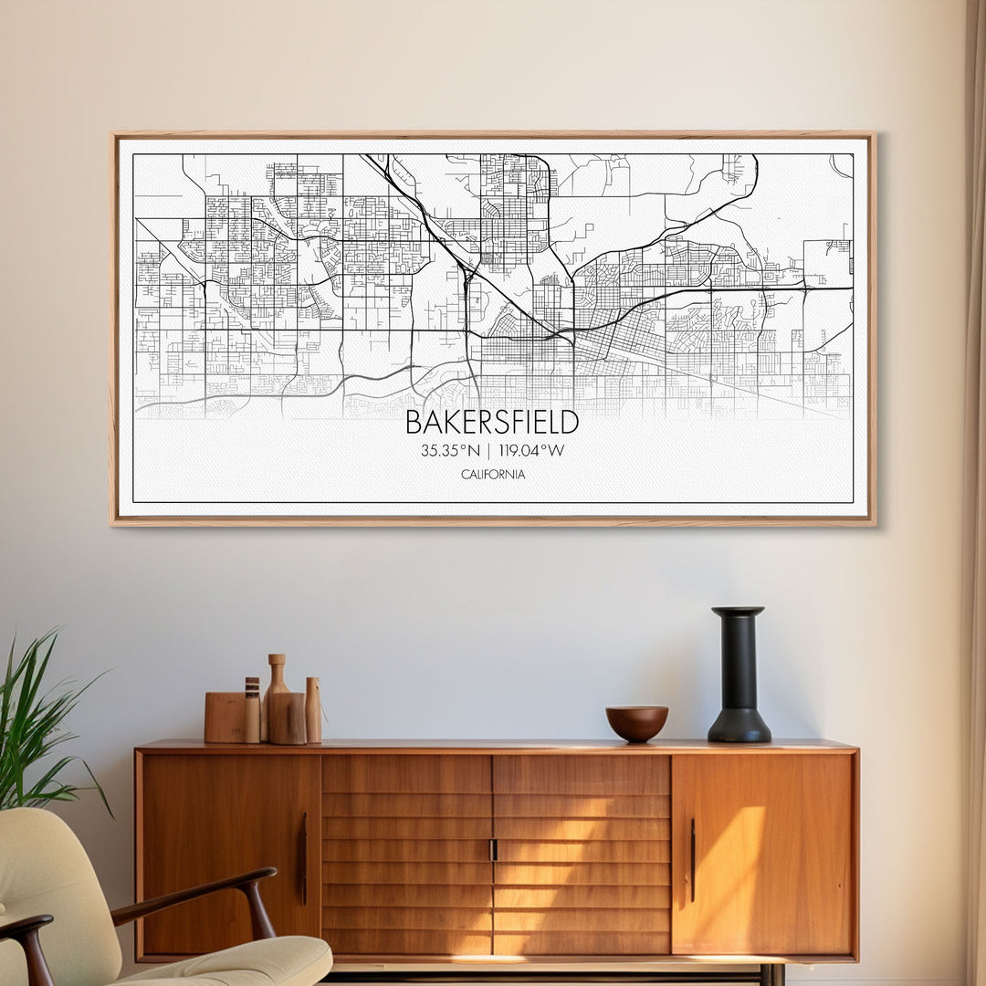 Bakersfield Street Map, California Map, Map Print, Modern Art, Wall Art, Canvas Print, Cabin Décor, Gift For Home, Unique Wall Art, Room Art