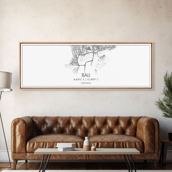 Panoramic Bali City Map, Indonesia Art, Map Print, Minimalist Wall Art, Canvas Art, Housewarming Gift, Street Map Art, Closing Gift