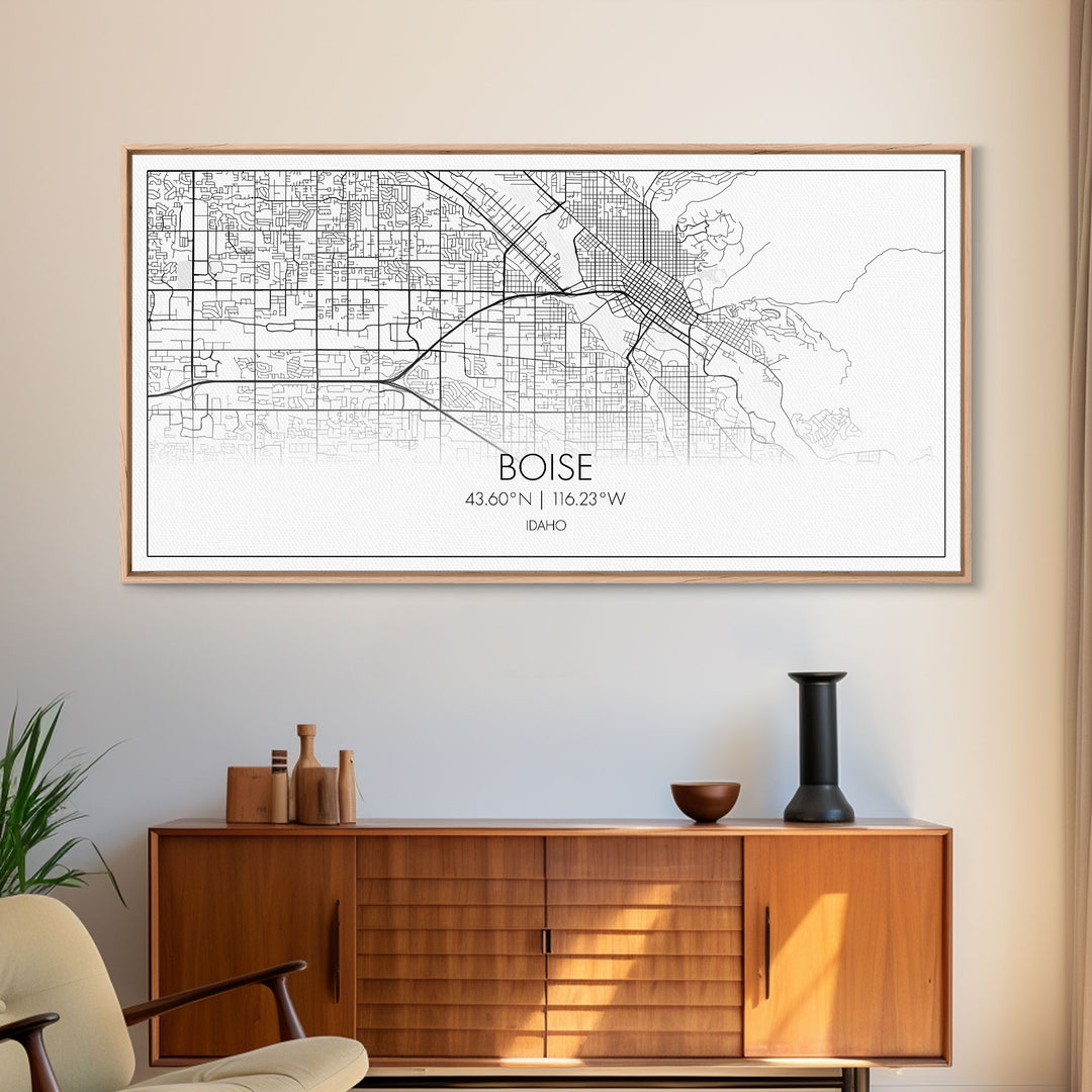 Boise Street Map, Idaho Map, Map Print, Modern Art, Wall Art, Canvas Art, Friendship Gift, Minimalist Décor, Bar Cart Décor, Rustic Home Art