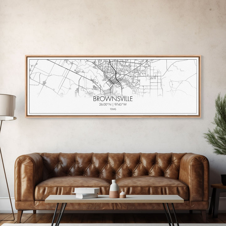 Panoramic Brownsville City Map, Texas Art, Map Print, Minimalist Wall Art, Canvas Art, Housewarming Gift, Street Map Art, Closing Gift