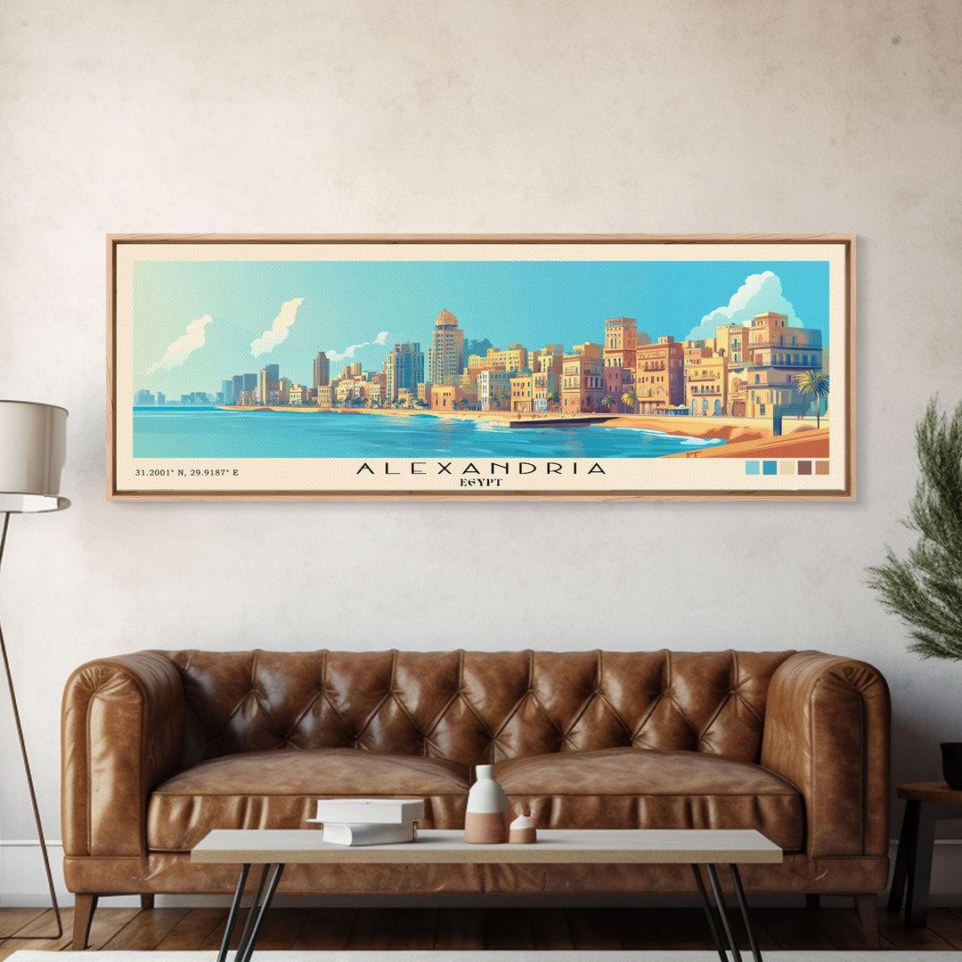 Alexandria, Egypt Panoramic Beach Print, Vacation Gift, Egypt Wall Art, Beach Painting, Beach Decor, Beach Painting