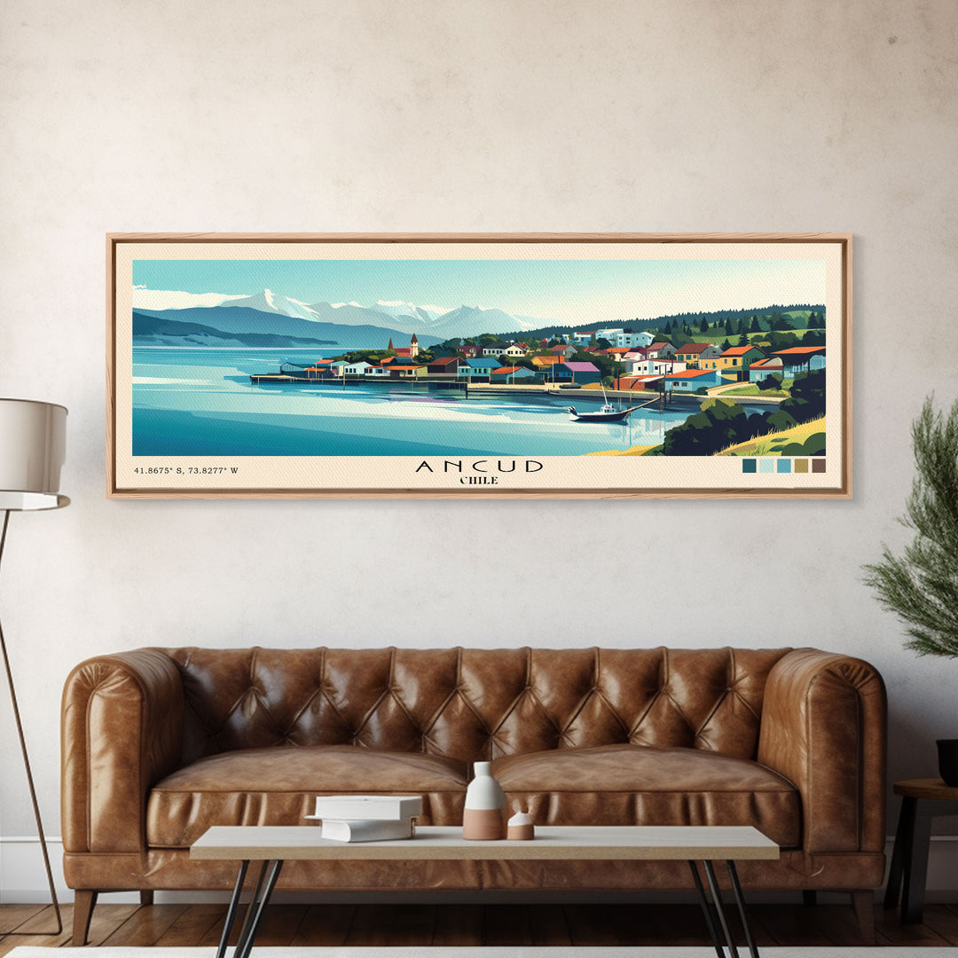 Ancud, Chile Panoramic Print, Vacation Gift, Chile Wall Art, Beach Painting, Beach Decor, Large Wall Art, Wood Frame Art