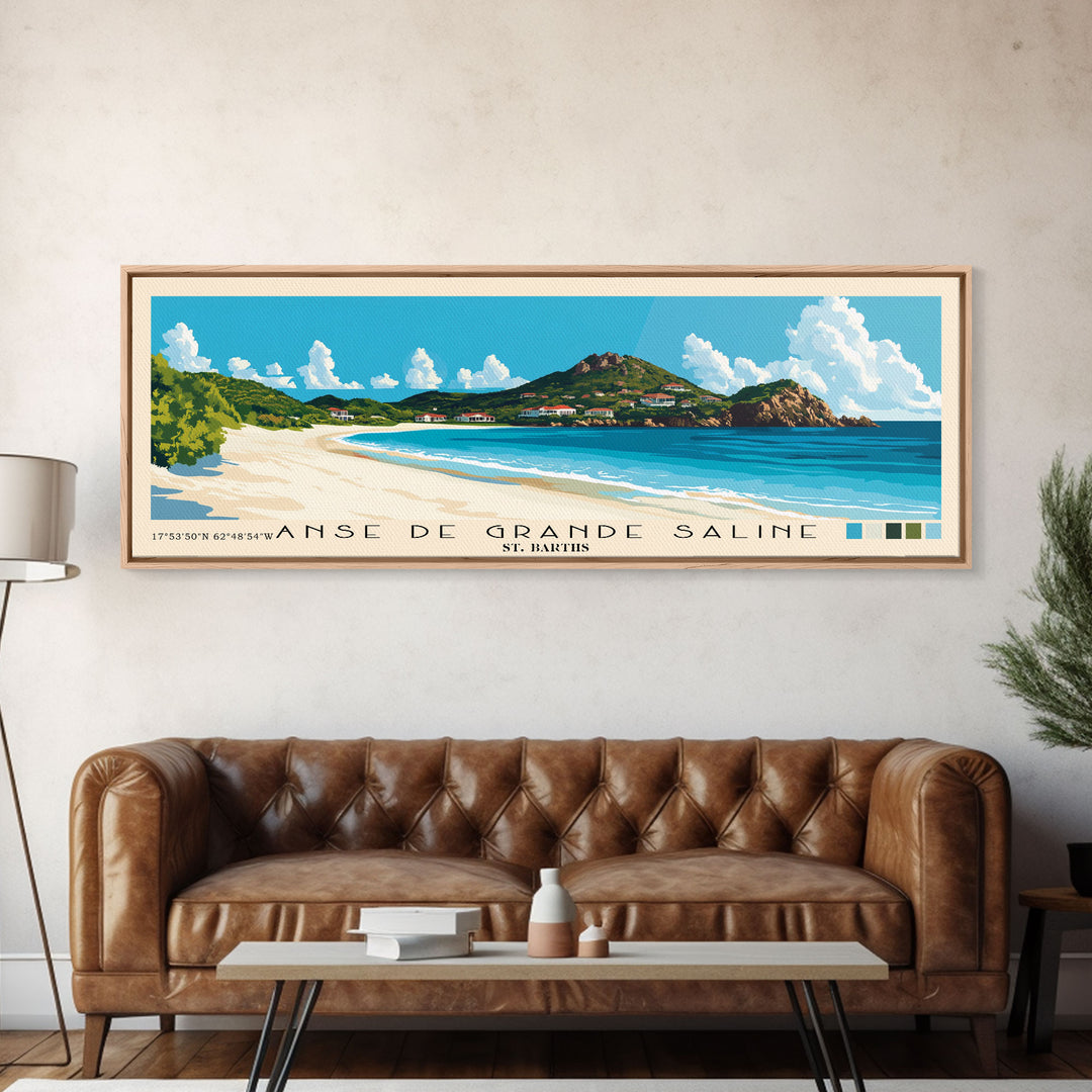 Anse de Grande Saline, St. Barths Panoramic Print, Vacation Gift, St. Barths Wall Art, Beach Painting, Beach Decor, Large Wall Art, Wood Frame Art