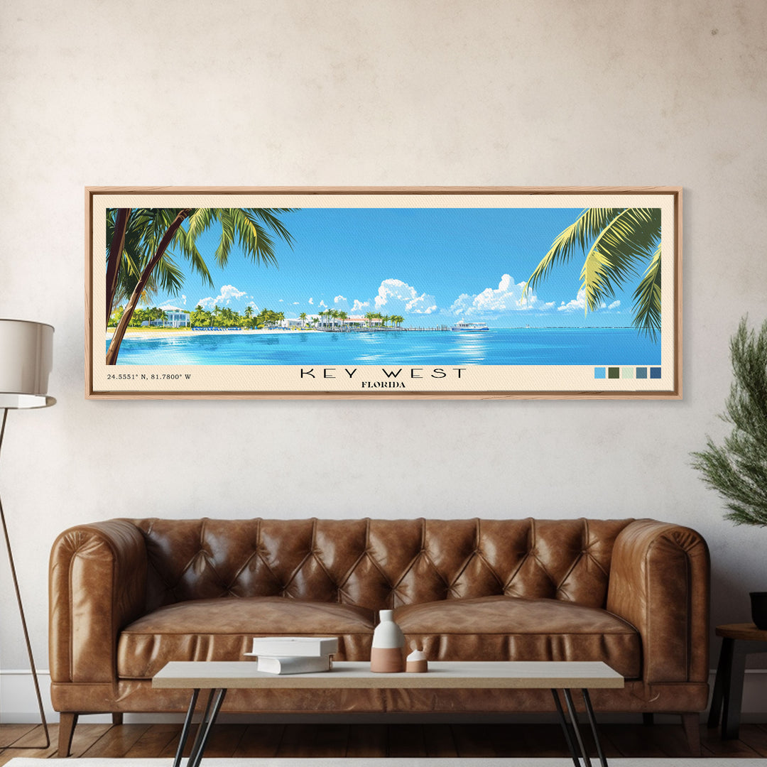 Key West, Florida Panoramic Print, Vacation Gift, Florida Wall Art, Beach Painting, Beach Decor, Beach Or Lakehouse Art