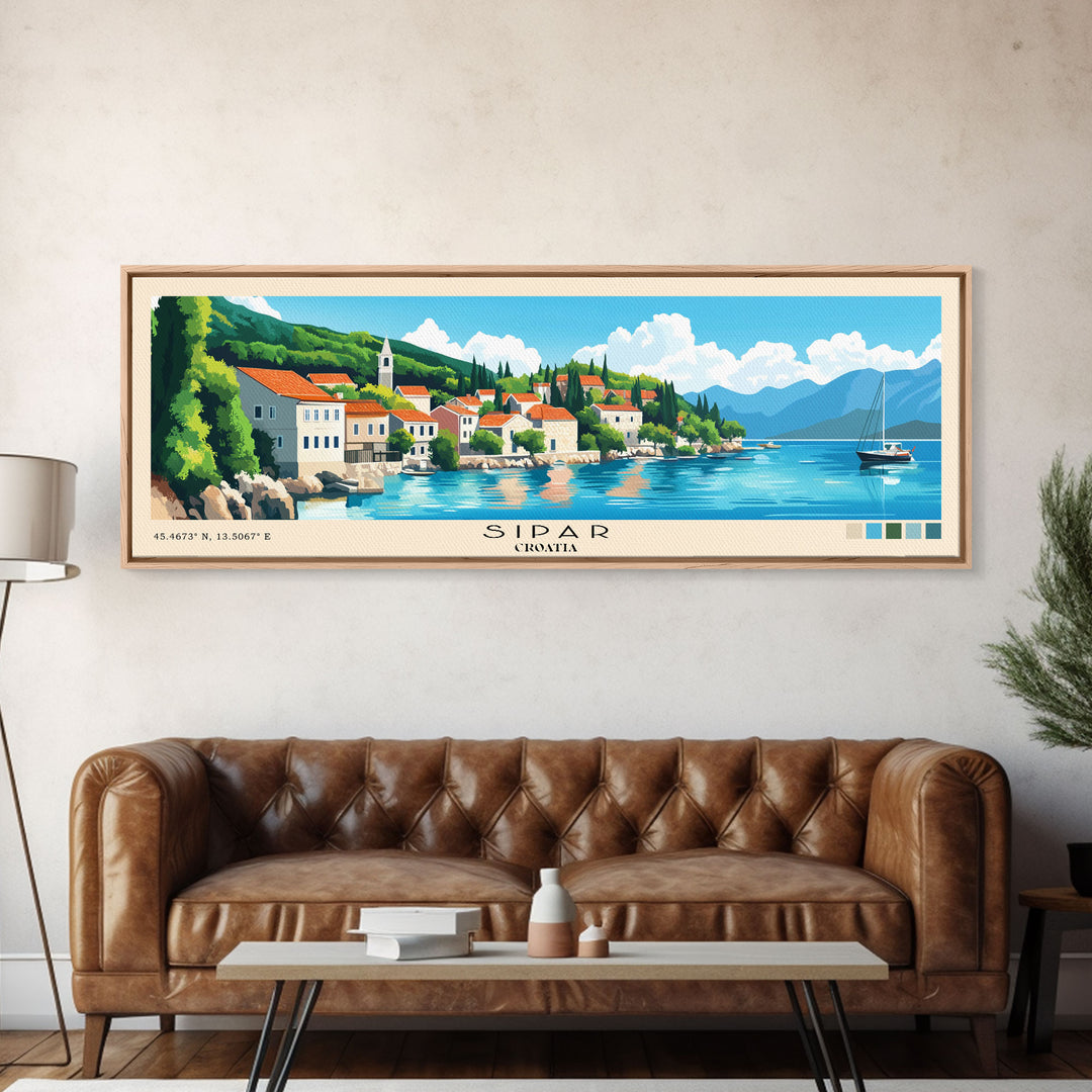 Sipar, Croatia Panoramic Beach Print, Vacation Gift, Croatia Wall Art, Framed Canvas Print, Framed Beach Painting