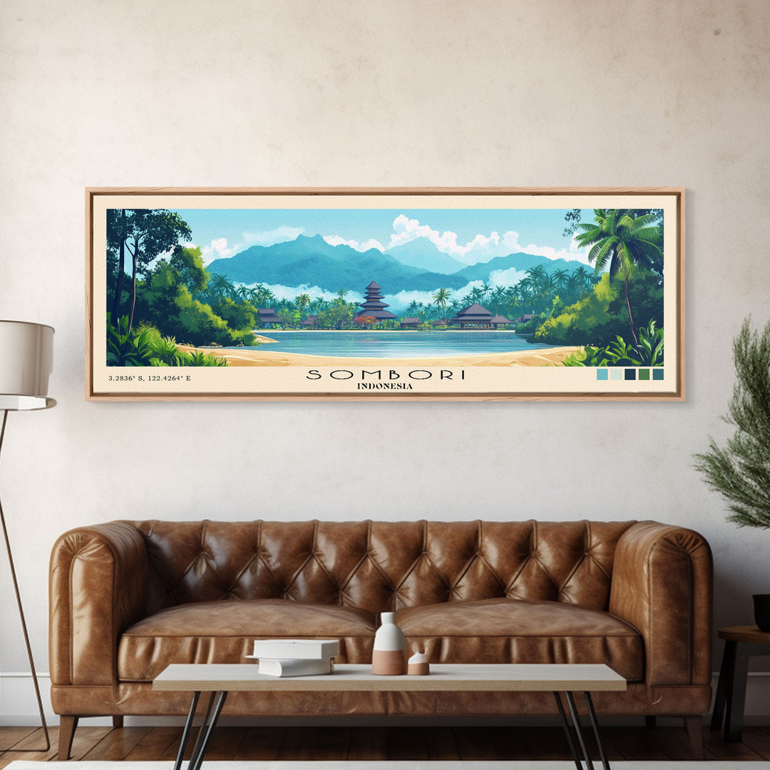 Sombori, Indonesia Panoramic Beach Print, Vacation Gift, Indonesia Wall Art, Beach Painting, Beach Decor, Beach Painting