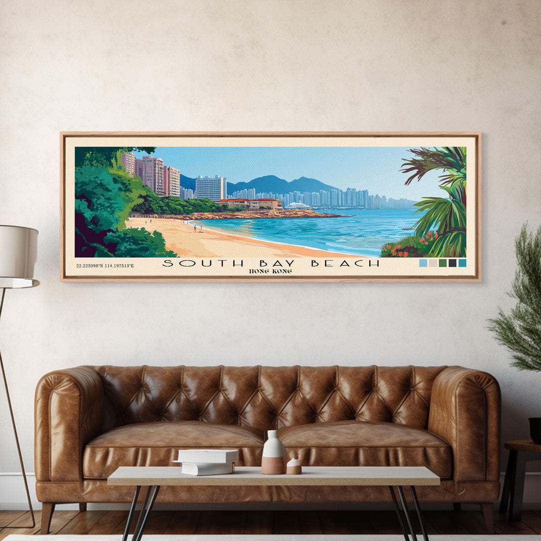 South Bay Beach, Hong Kong Panoramic Beach Print, Vacation Gift, Hong Kong Wall Art, Framed Canvas Print, Framed Beach Painting