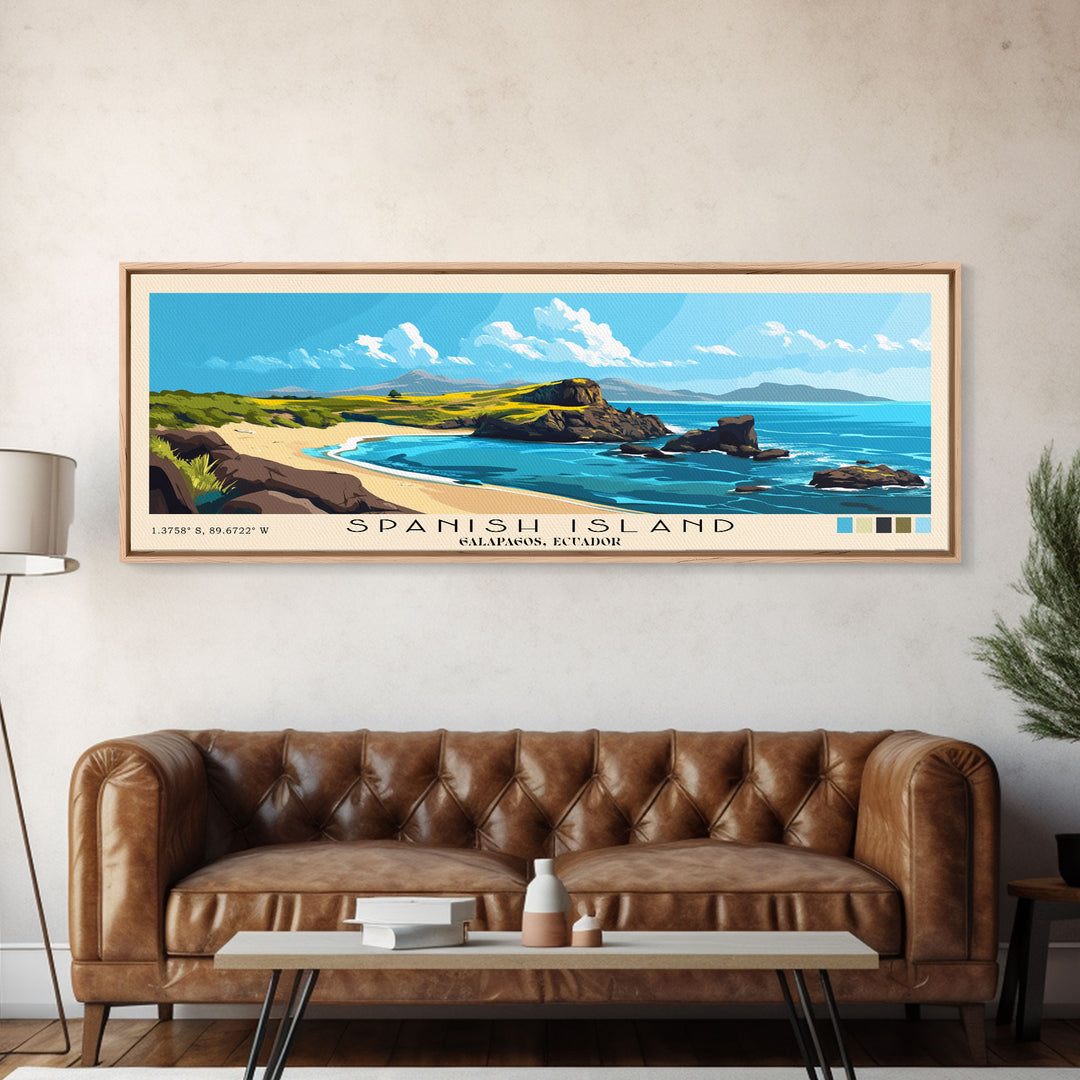 Spanish Island, Galapagos, Ecuador Panoramic Print, Vacation Gift, Galapagos, Ecuador Wall Art, Beach Painting, Beach Decor, Large Wall Art, Wood Frame Art