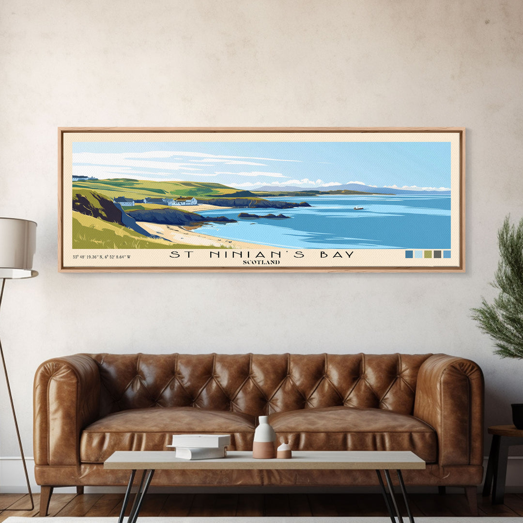 St Ninian’s Bay, Scotland Panoramic Print, Vacation Gift, Scotland Wall Art, Beach Painting, Beach Decor, Large Wall Art, Wood Frame Art