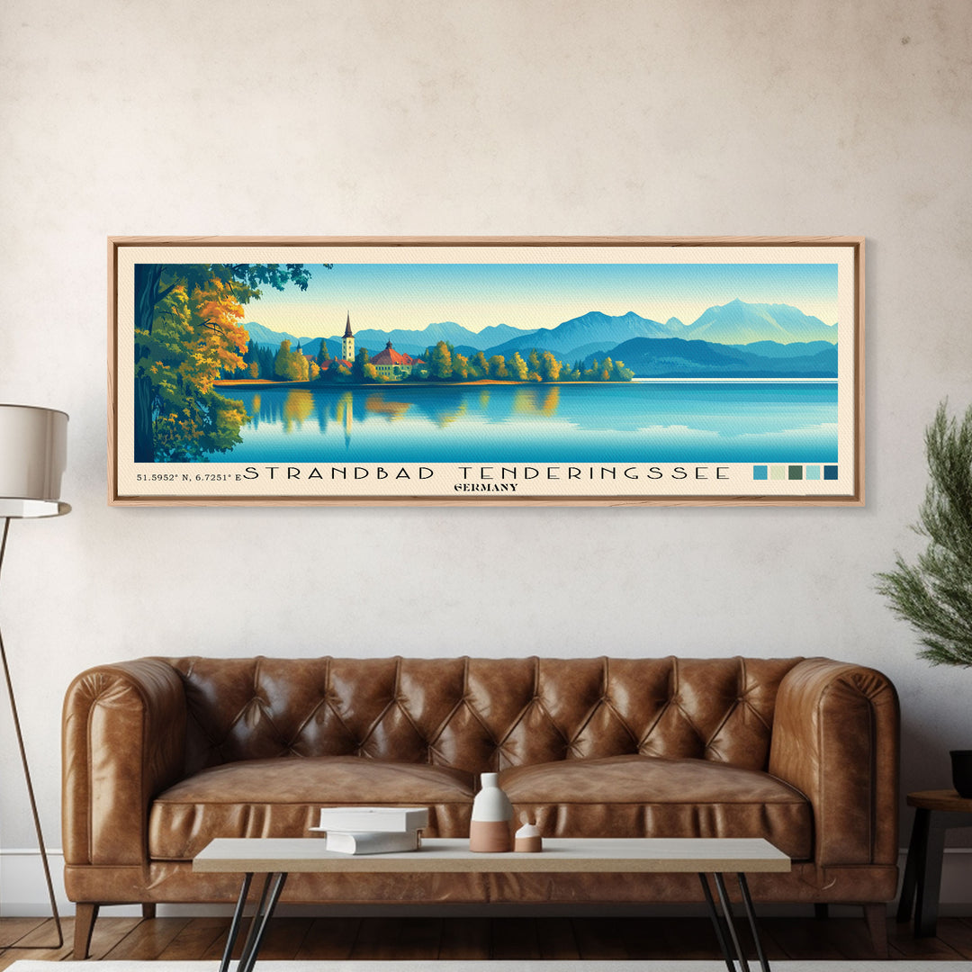 Strandbad Tenderingssee, Germany Panoramic Print, Vacation Gift, Germany Wall Art, Beach Painting, Beach Decor, Large Wall Art, Wood Frame Art