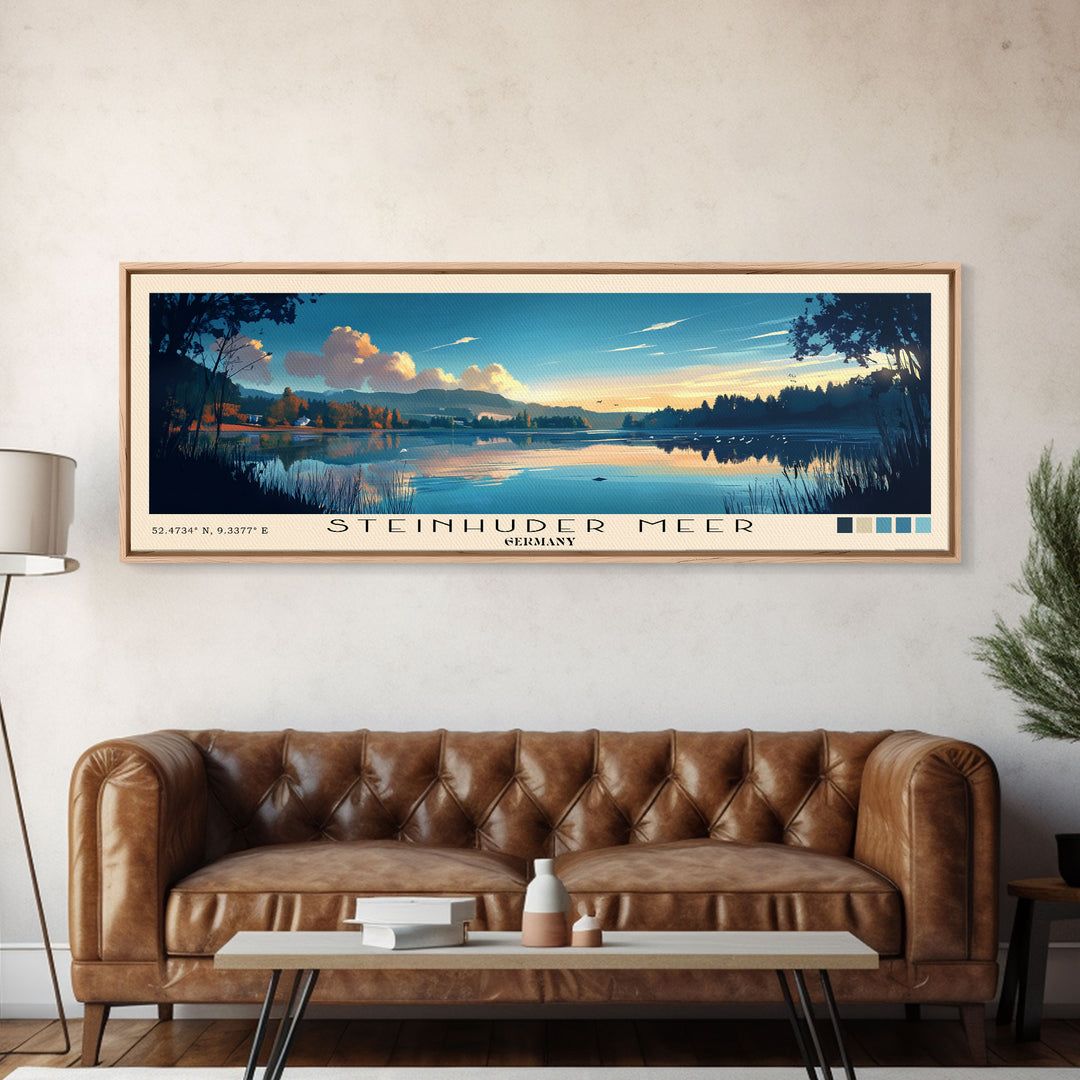 Steinhuder Meer, Germany Panoramic Beach Print, Vacation Gift, Germany Wall Art, Framed Canvas Print, Framed Beach Painting