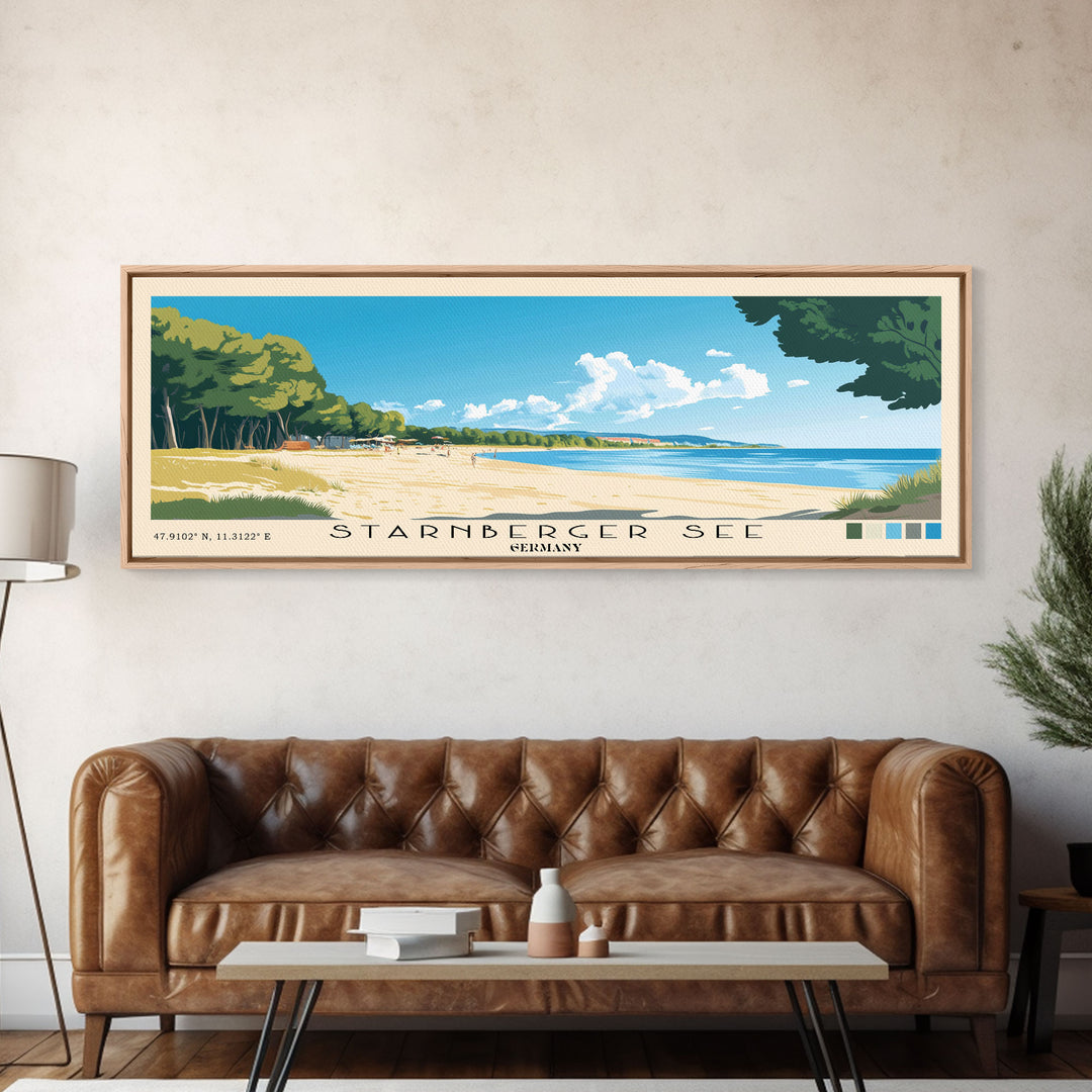 Starnberger See, Germany Panoramic Print, Vacation Gift, Germany Wall Art, Beach Painting, Beach Decor, Large Wall Art, Wood Frame Art