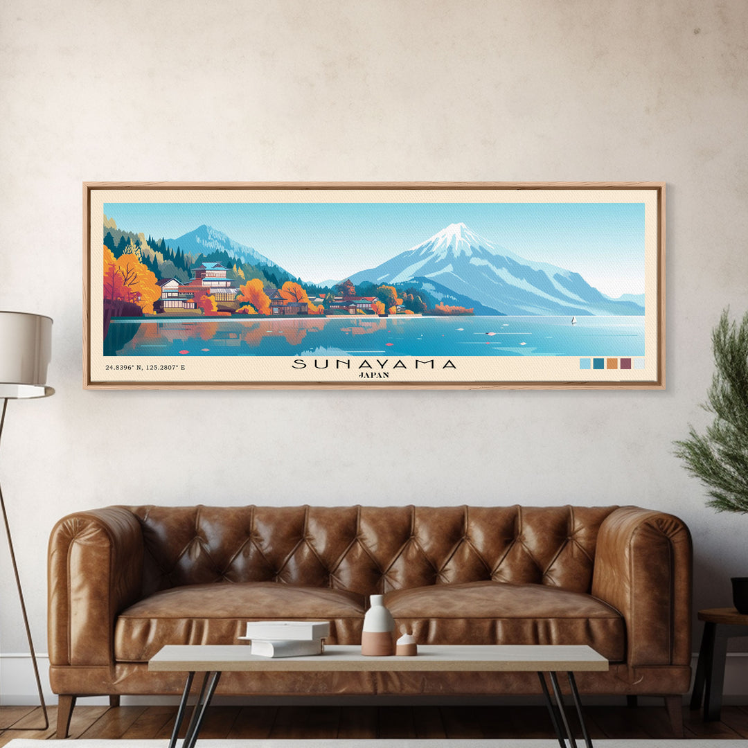 Sunayama, Japan Panoramic Beach Print, Vacation Gift, Japan Wall Art, Framed Canvas Print, Framed Beach Painting