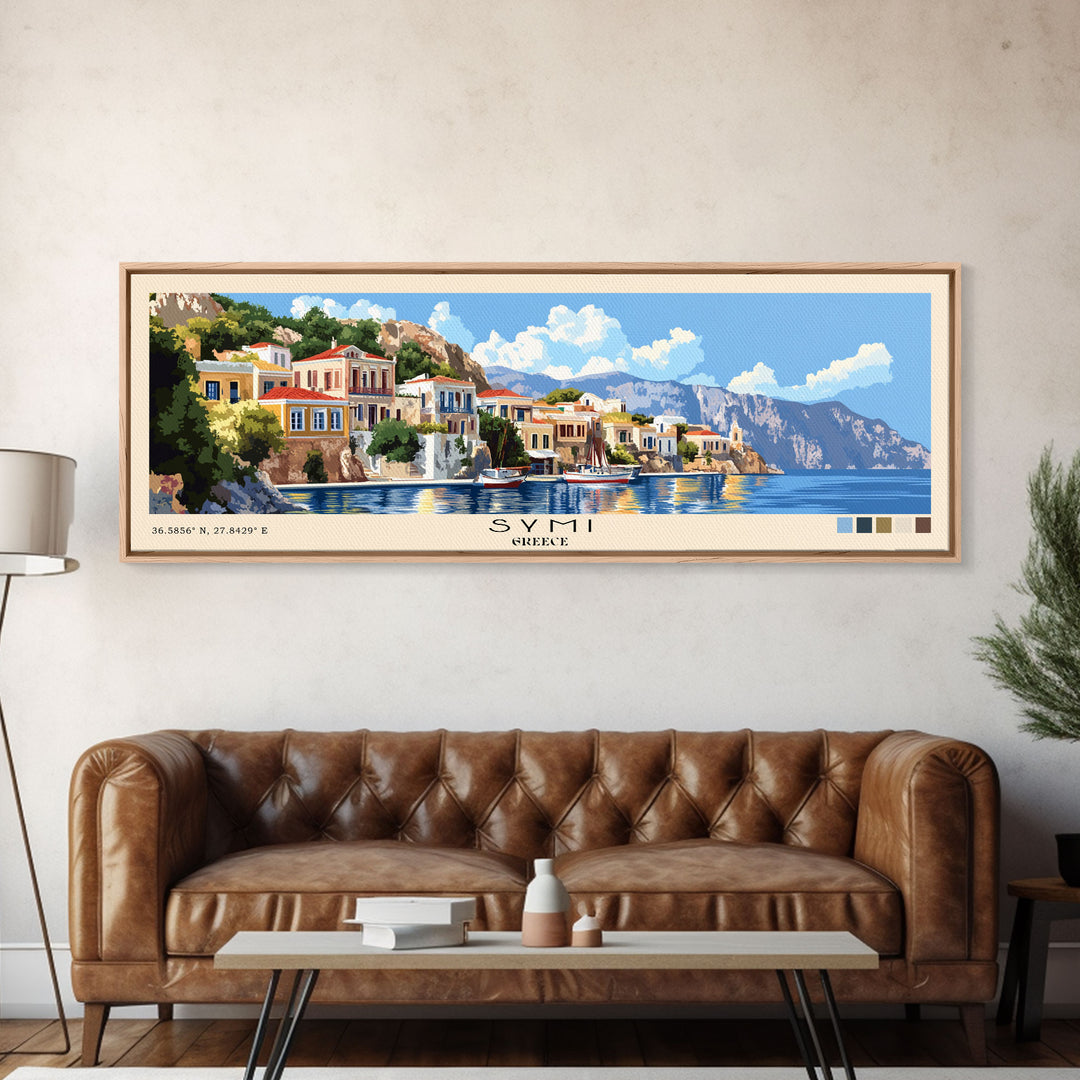 Symi, Greece Panoramic Beach Print, Vacation Gift, Greece Wall Art, Beach Painting, Beach Decor, Beach Painting