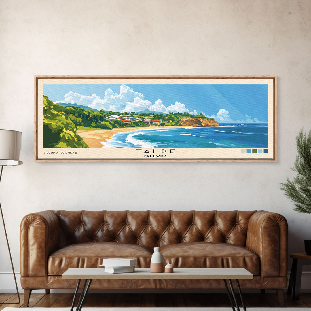 Talpe, Sri Lanka Panoramic Print, Vacation Gift, Sri Lanka Wall Art, Beach Painting, Beach Decor, Large Wall Art, Wood Frame Art