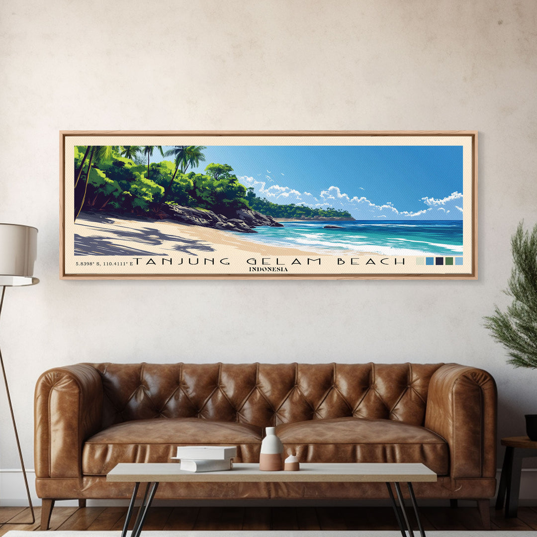 Tanjung Gelam Beach, Indonesia Panoramic Beach Print, Vacation Gift, Indonesia Wall Art, Beach Painting, Beach Decor, Beach Painting