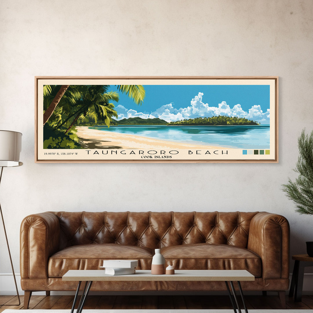 Taungaroro Beach, Cook Islands Panoramic Print, Vacation Gift, Cook Islands Wall Art, Beach Painting, Beach Decor, Beach Or Lakehouse Art