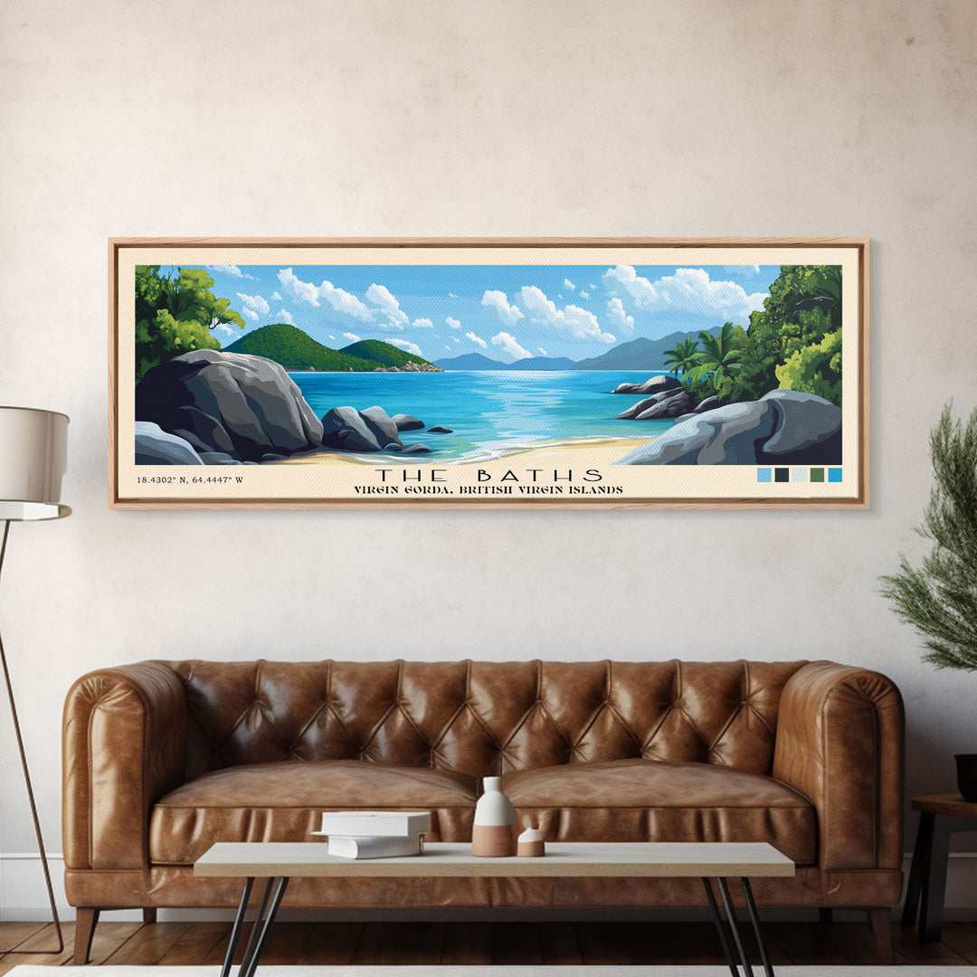 The Baths, Virgin Gorda, British Virgin Islands Panoramic Beach Print, Vacation Gift, Virgin Gorda, British Virgin Islands Wall Art, Framed Canvas Print, Framed Beach Painting