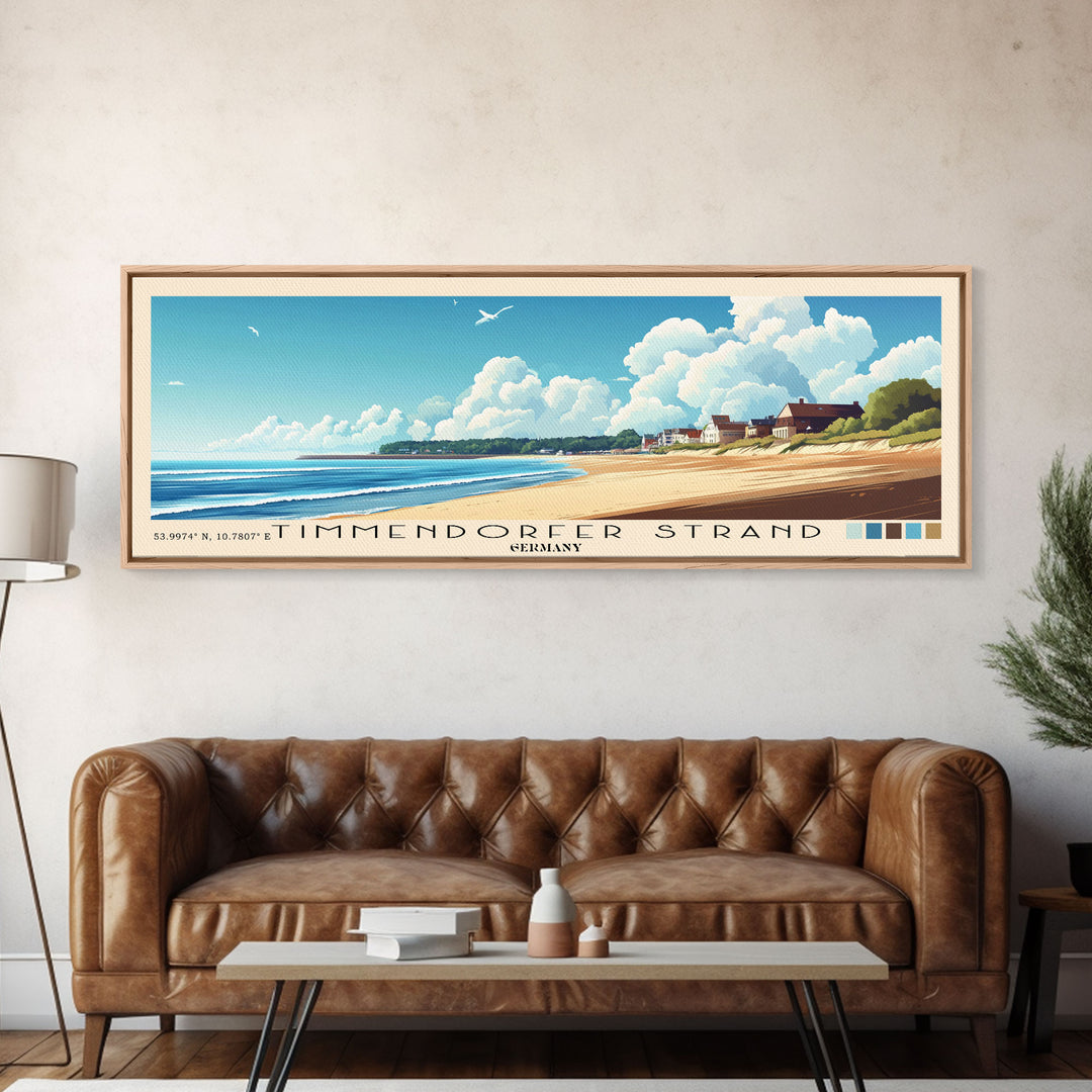 Timmendorfer Strand, Germany Panoramic Beach Print, Vacation Gift, Germany Wall Art, Framed Canvas Print, Framed Beach Painting