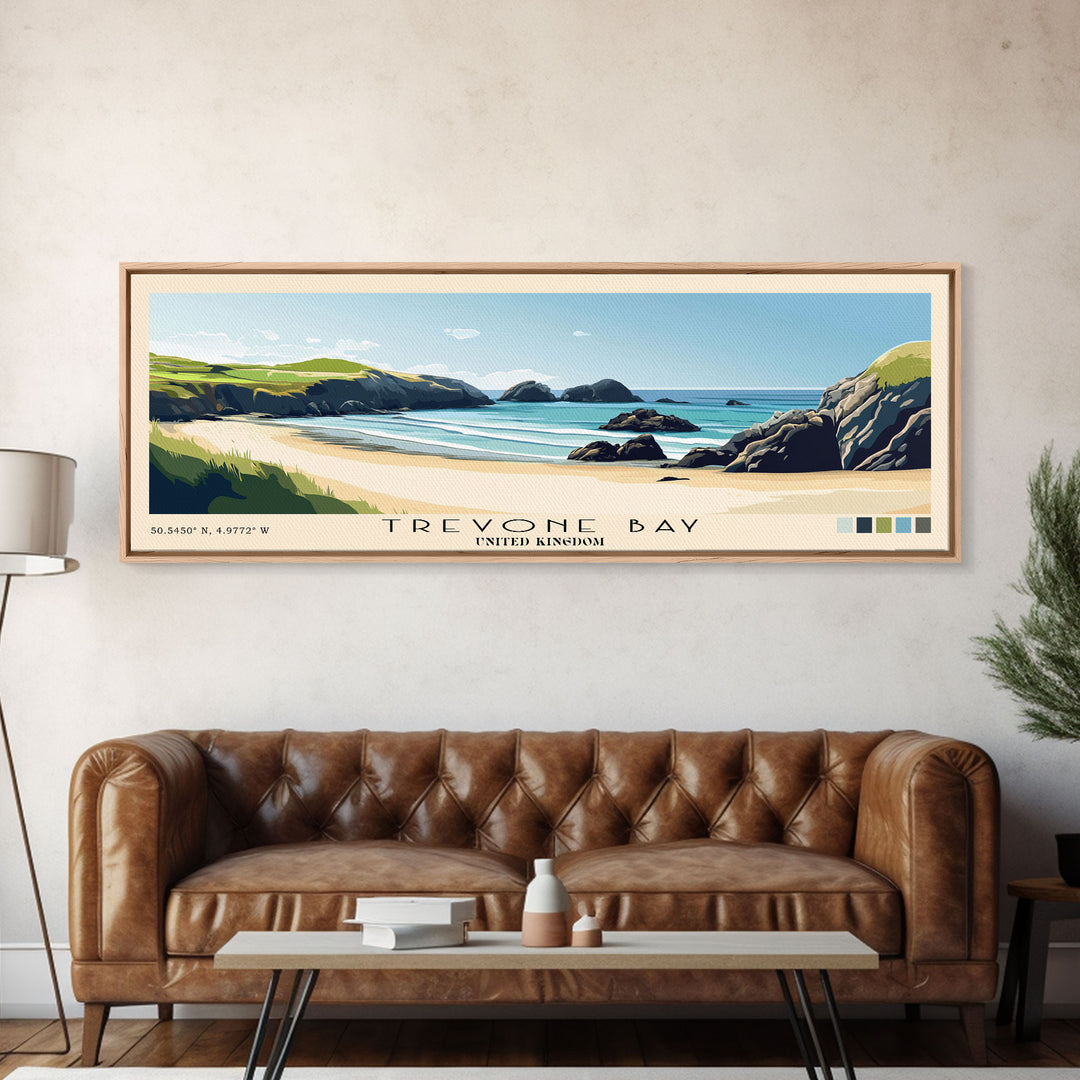 Trevone Bay, United Kingdom Panoramic Print, Vacation Gift, United Kingdom Wall Art, Beach Painting, Beach Decor, Beach Or Lakehouse Art