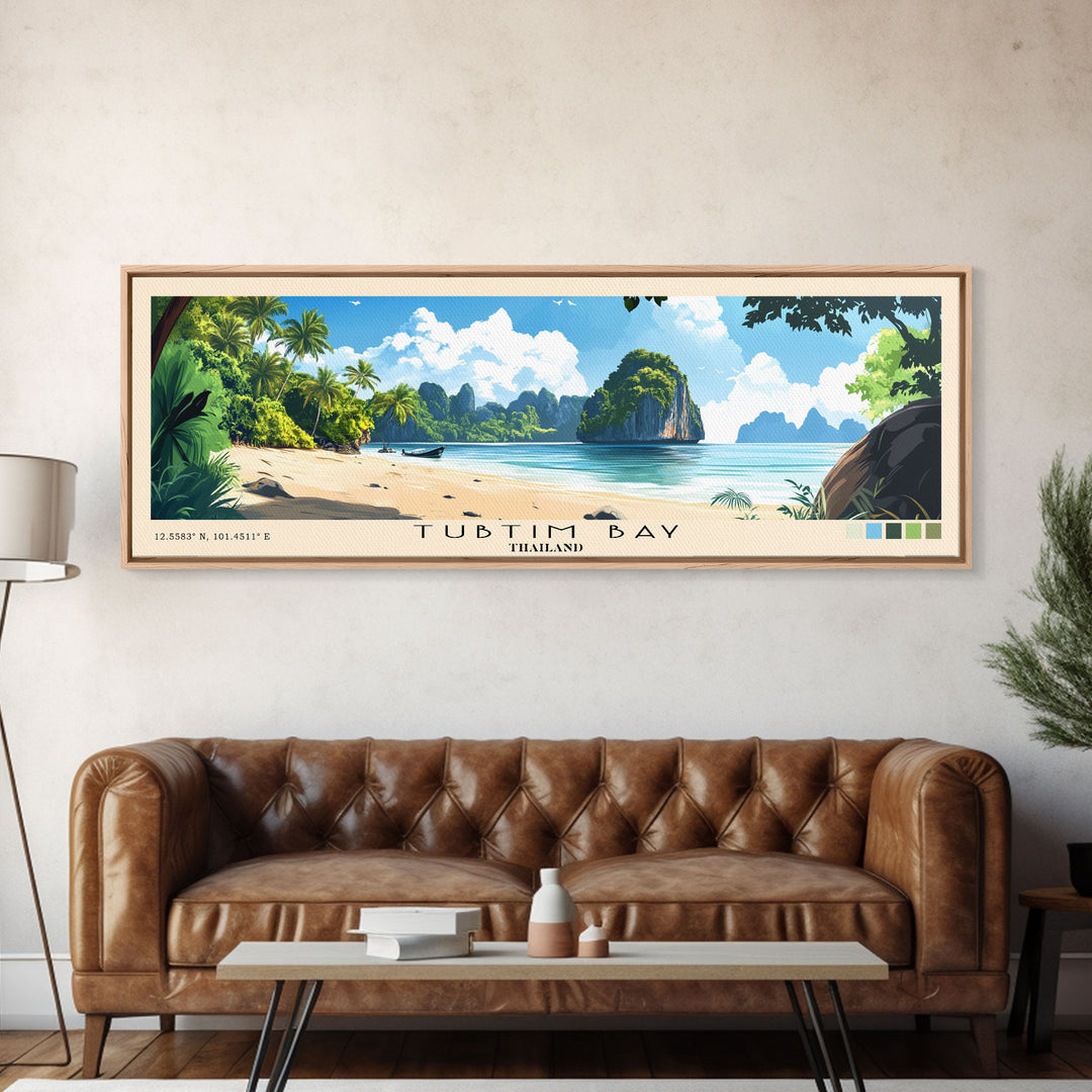 Tubtim Bay, Thailand Panoramic Beach Print, Vacation Gift, Thailand Wall Art, Beach Painting, Beach Decor, Beach Painting