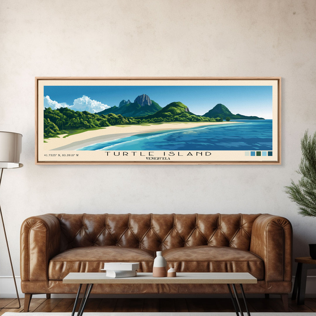 Turtle Island, Venezuela Panoramic Beach Print, Vacation Gift, Venezuela Wall Art, Beach Painting, Beach Decor, Beach Painting