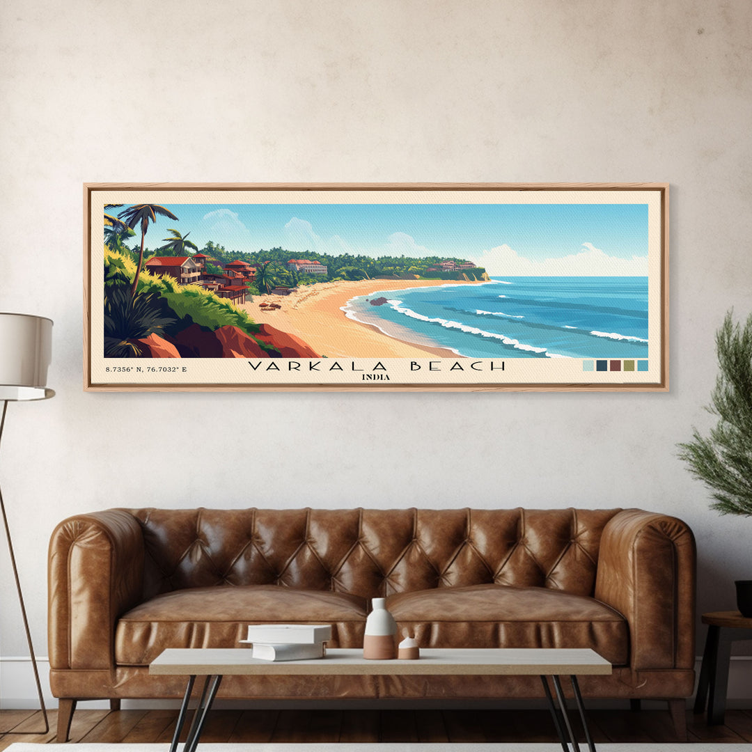 Varkala Beach, India Panoramic Print, Vacation Gift, India Wall Art, Vacation Wall Art, Vacatation Memories, Beach Decor, Beach Or Lakehouse Art