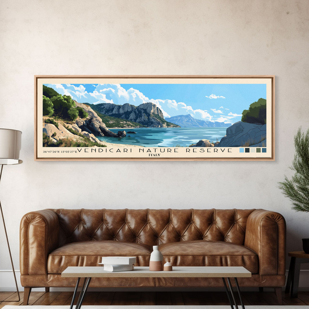 Vendicari Nature Reserve, Italy Panoramic Print, Vacation Gift, Italy Wall Art, Beach Painting, Beach Decor, Large Wall Art, Wood Frame Art