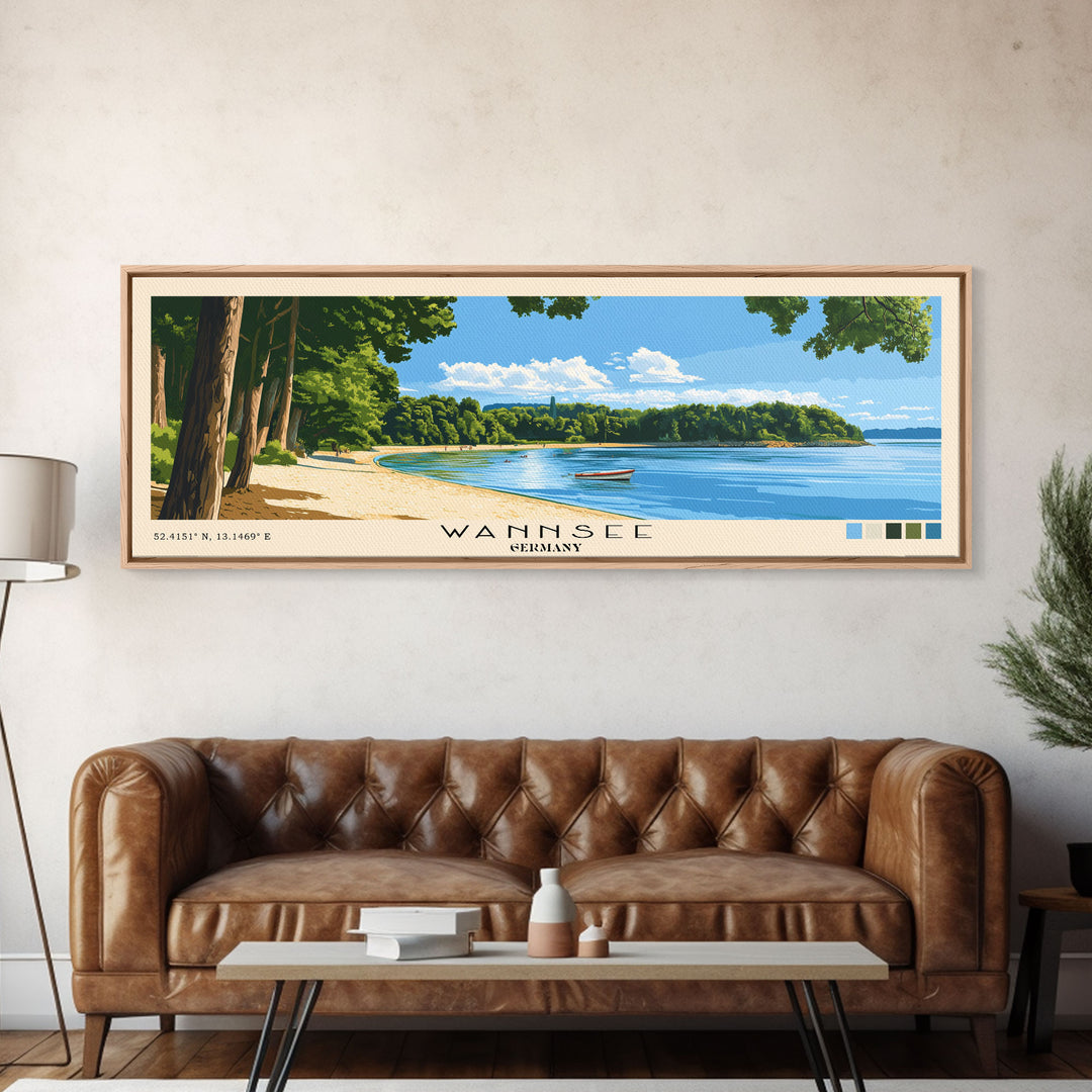 Wannsee, Germany Panoramic Print, Vacation Gift, Germany Wall Art, Beach Painting, Beach Decor, Beach Or Lakehouse Art