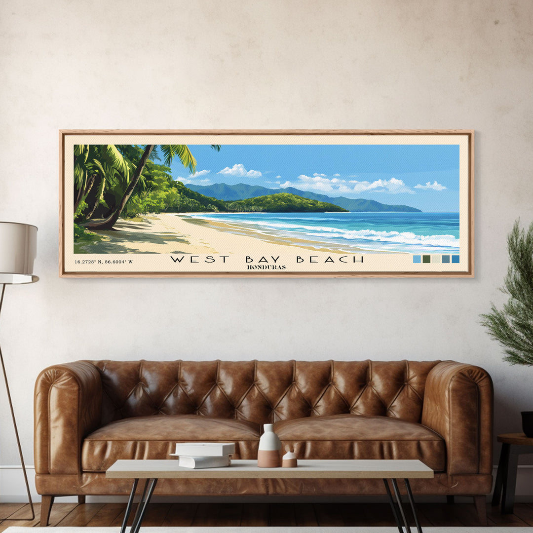 West Bay Beach, Honduras Panoramic Print, Vacation Gift, Honduras Wall Art, Beach Painting, Beach Decor, Beach Or Lakehouse Art