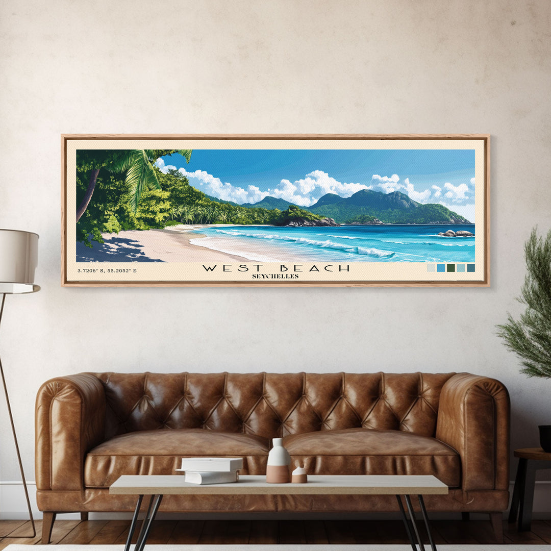 West Beach, Seychelles Panoramic Beach Print, Vacation Gift, Seychelles Wall Art, Beach Painting, Beach Decor, Beach Painting