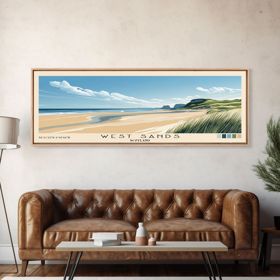 West Sands, Scotland Panoramic Print, Vacation Gift, Scotland Wall Art, Beach Painting, Beach Decor, Large Wall Art, Wood Frame Art