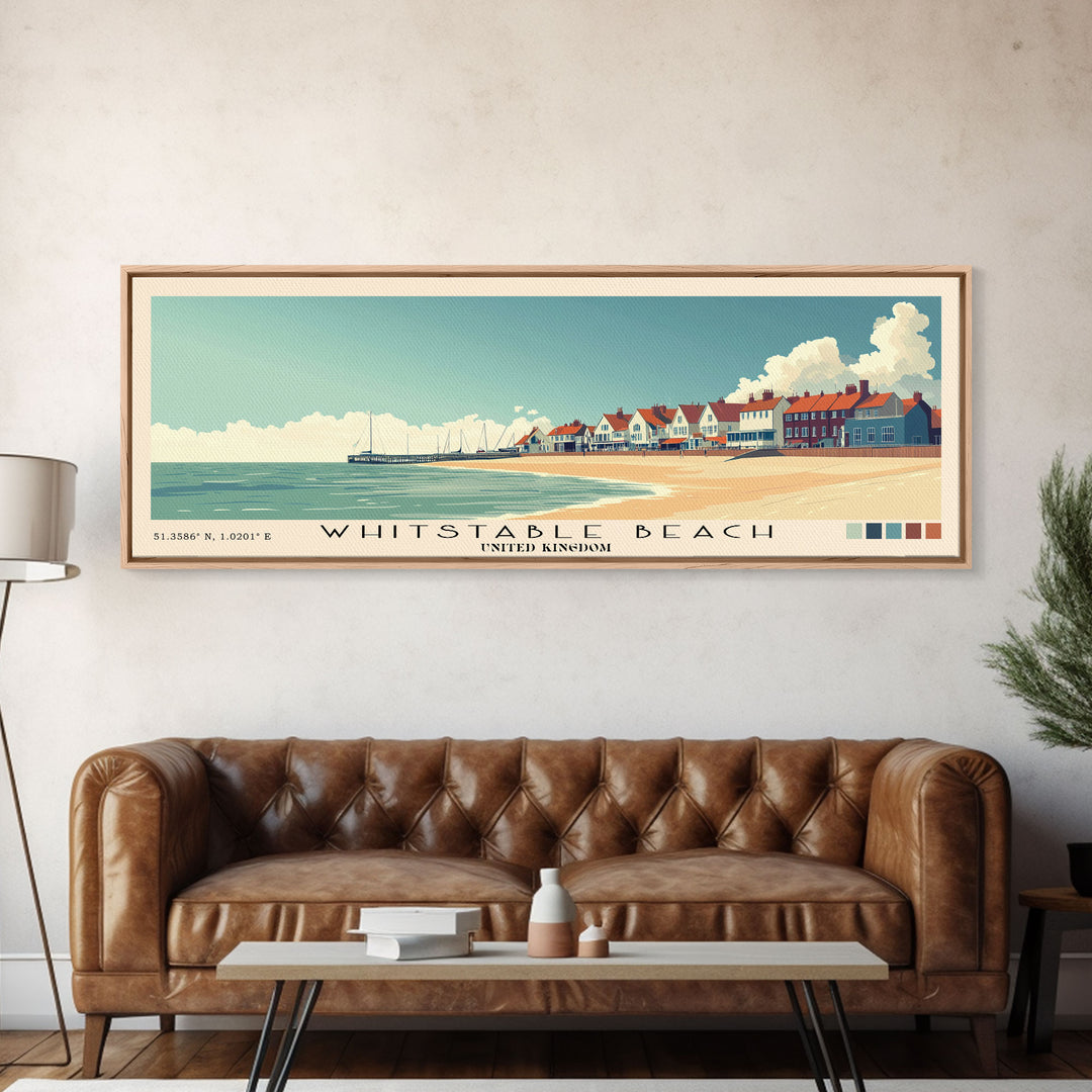 Whitstable beach, United Kingdom Panoramic Print, Vacation Gift, United Kingdom Wall Art, Beach Painting, Beach Decor, Large Wall Art, Wood Frame Art