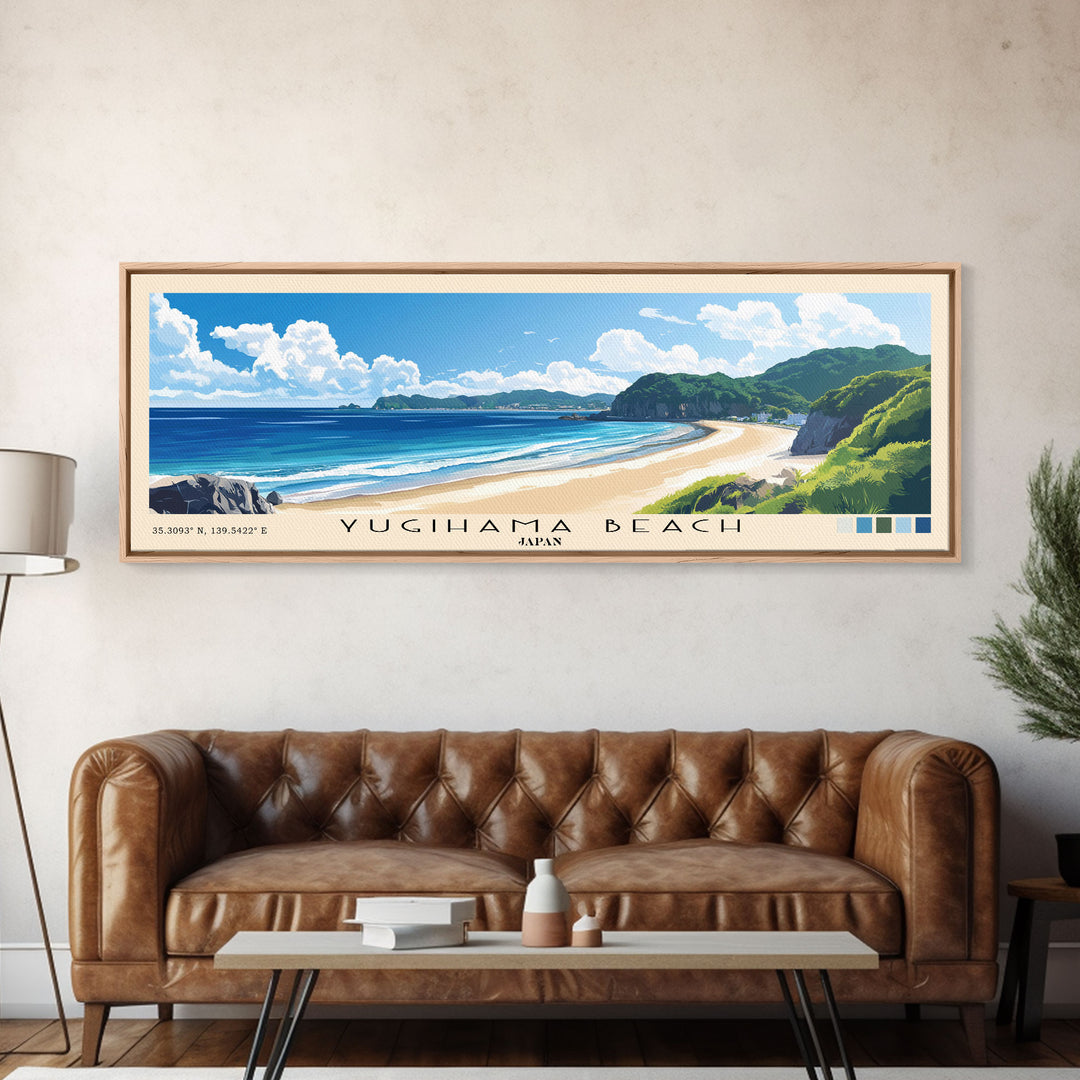 Yugihama Beach, Japan Panoramic Beach Print, Vacation Gift, Japan Wall Art, Beach Painting, Beach Decor, Beach Painting