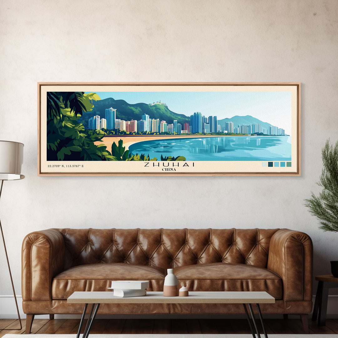 Zhuhai, China Panoramic Print, Vacation Gift, China Wall Art, Beach Painting, Beach Decor, Large Wall Art, Wood Frame Art