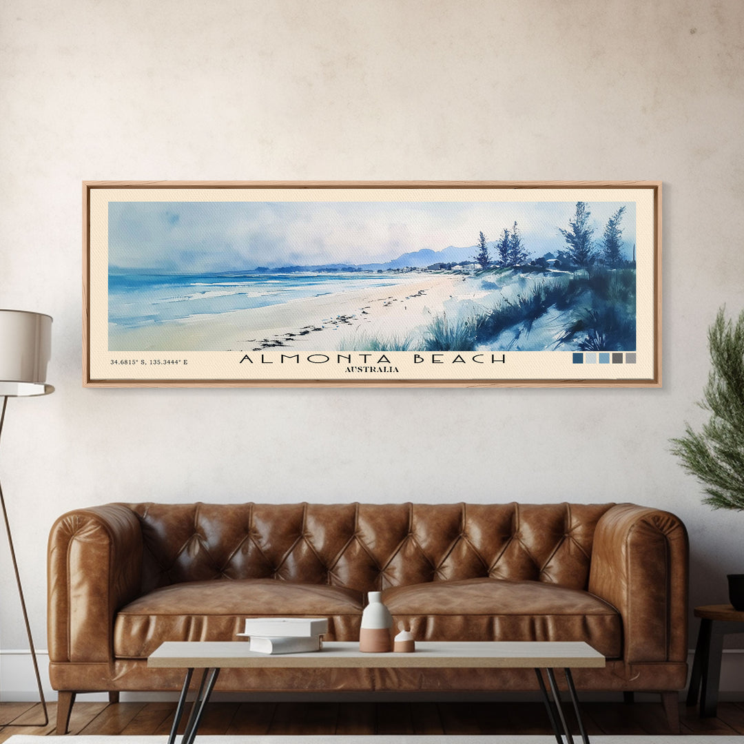 Almonta Beach, Australia Watercolor Beach Print, Vacation Gift, Australia Wall Art, Framed Canvas Print, Framed Beach Painting