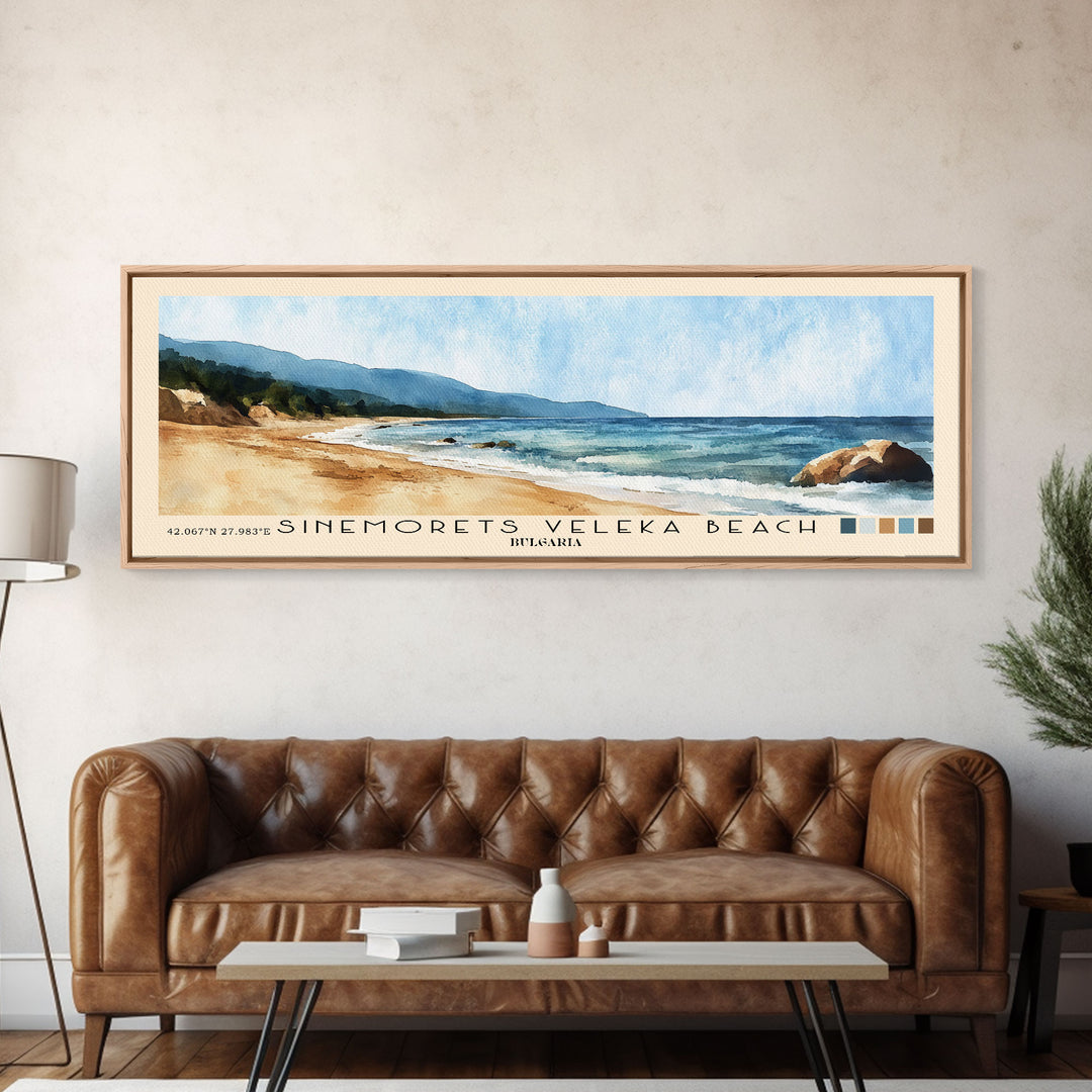 Sinemorets Veleka Beach, Bulgaria Watercolor Print, Vacation Gift, Bulgaria Wall Art, Beach Painting, Beach Decor, Large Wall Art, Wood Frame Art