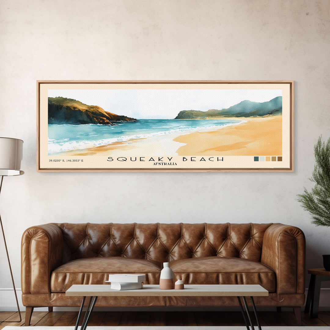 Squeaky Beach, Australia Watercolor Print, Vacation Gift, Australia Wall Art, Beach Painting, Beach Decor, Large Wall Art, Wood Frame Art