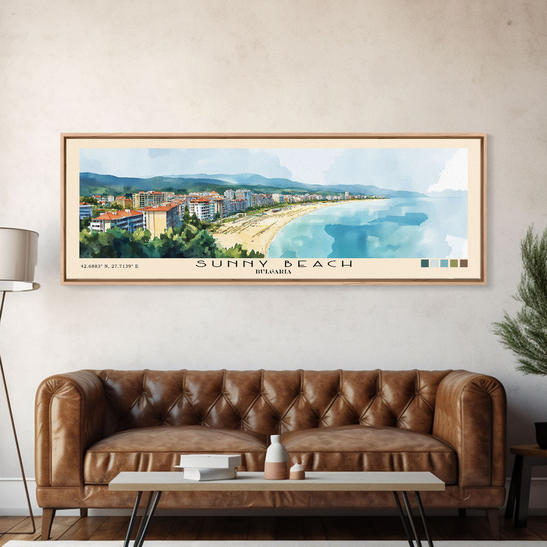 Sunny Beach, Bulgaria Watercolor Print, Vacation Gift, Bulgaria Wall Art, Beach Painting, Beach Decor, Beach Or Lakehouse Art