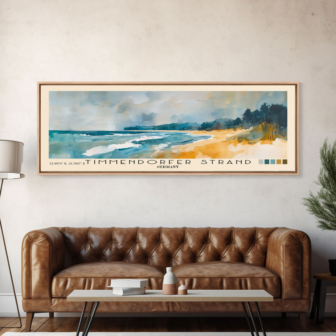 Timmendorfer Strand, Germany Watercolor Beach Print, Vacation Gift, Germany Wall Art, Framed Canvas Print, Framed Beach Painting