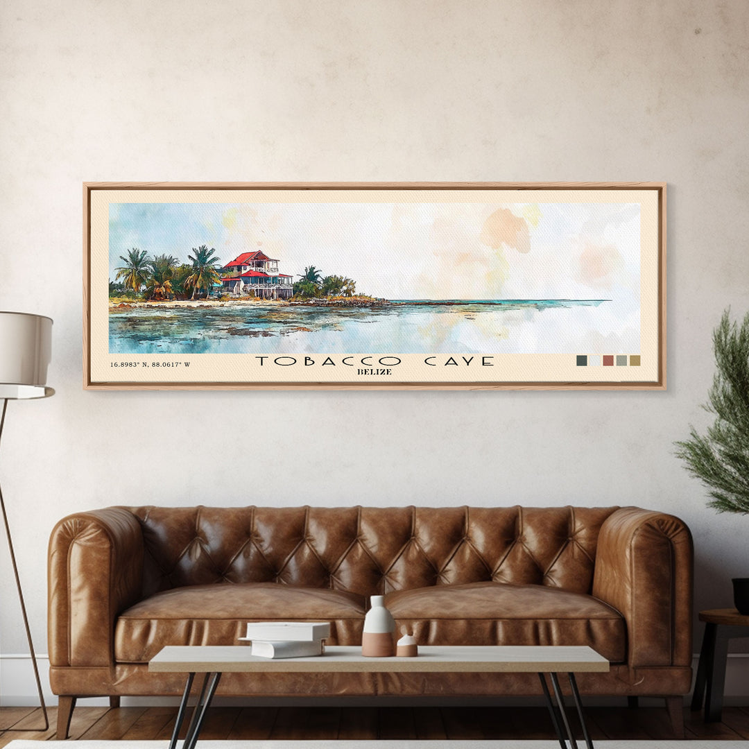 Tobacco Caye, Belize Watercolor Print, Vacation Gift, Belize Wall Art, Beach Painting, Beach Decor, Large Wall Art, Wood Frame Art