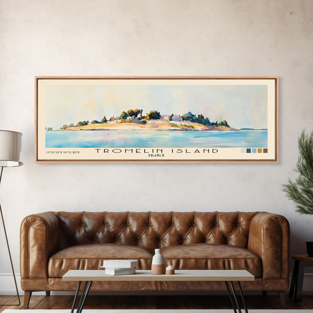 Tromelin Island, France Watercolor Beach Print, Vacation Gift, France Wall Art, Framed Canvas Print, Framed Beach Painting