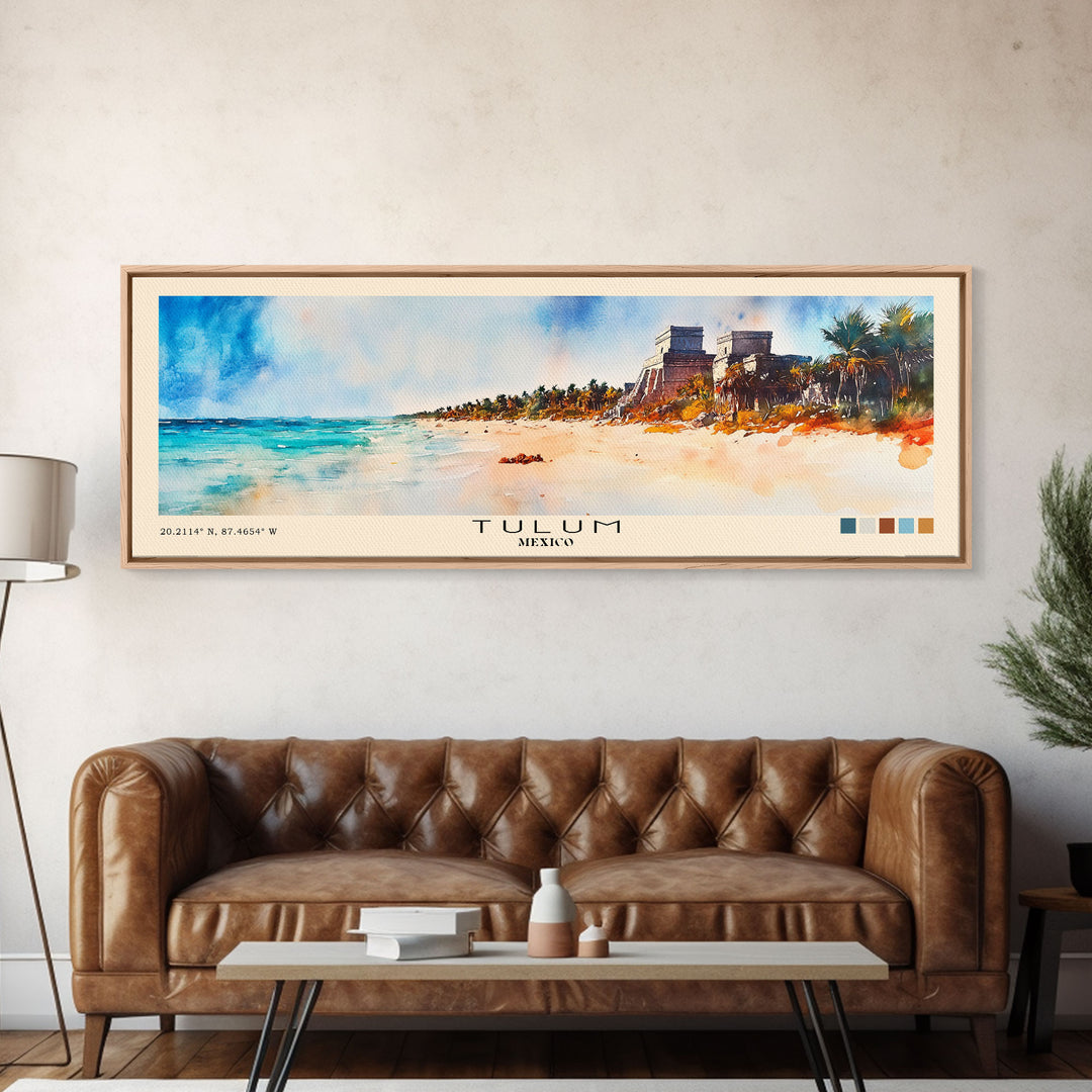 Tulum, Mexico Watercolor Print, Vacation Gift, Mexico Wall Art, Beach Painting, Beach Decor, Large Wall Art, Wood Frame Art