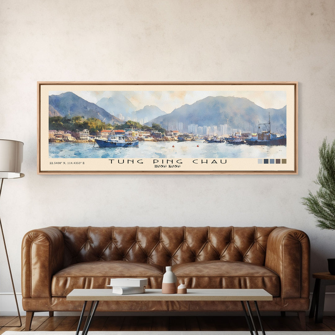 Tung Ping Chau, Hong Kong Watercolor Beach Print, Vacation Gift, Hong Kong Wall Art, Framed Canvas Print, Framed Beach Painting